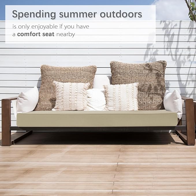 Favoyard Outdoor Bench Cushion 59 x 18 Inch Waterproof Patio Furniture Cushions 3-Year Color Fastness Garden Sofa Settee Couch Swing Pads with Handle and Adjustable Straps, Beige