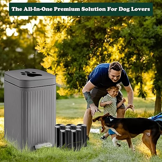 Dog Poop Trash Can Outside, 5L/1.3 Gal Pet Poop Bucket with Lid, Foot Pedal, Dog Waste Container with 40 Bags, Lid Soft Close for Pet, Grey