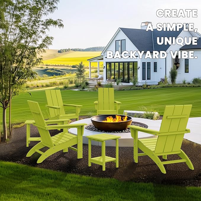 Modern Adirondack Chairs Set of 4, HDPE Plastic Patio Chairs for All Weather, Fire Pit Chair, Outdoor Lawn Chairs for Deck, Porch, Backyard, Garden, Avocado