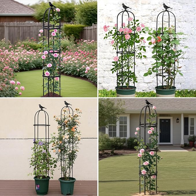 Garden Obelisk Trellis for Climbing Plants Outdoor, 1Pcs 6.2FT Rustproof Metal Plant Flower Trellises,Garden Obelisk Trellis for Indoor Outdoor Flowers Vegetable Fruits Vines Support (Black)