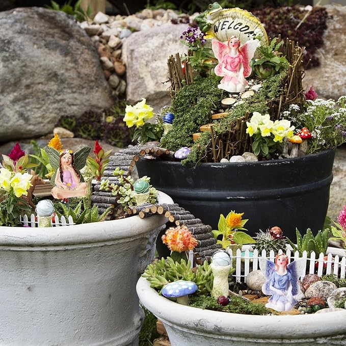 Jetec 10 Pcs Garden Miniatures Fairies Mini Figurine Fairy Accessories Decor for Outdoor Yard Home Decoration(Cute Color)