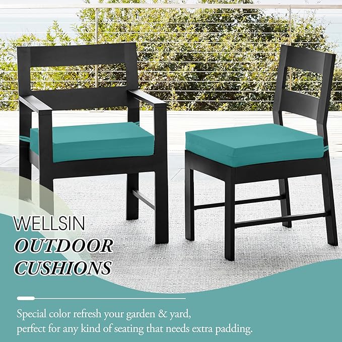 Wellsin Outdoor Chair Cushions for Patio Furniture - Outdoor Cushions for Chairs - Water Resistant Patio Chair Cushions Set of 4, 18.5"X16"X3", Teal