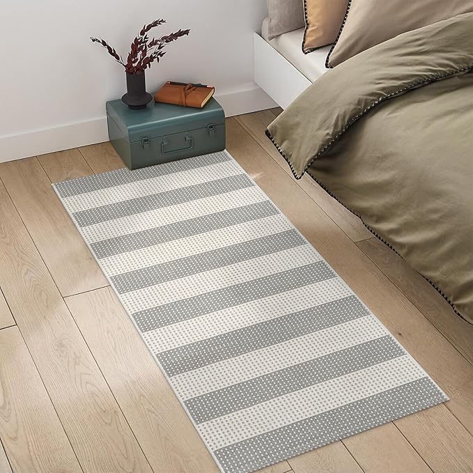 Grey and White Outdoor Runner Rug 2x4.3,Washable Reversible Welcome Door Mat,Cotton Hand Woven Front Porch Decor,Foldable Layered Doormat Indoor Outdoor Rugs for Entryway/Farmhouse