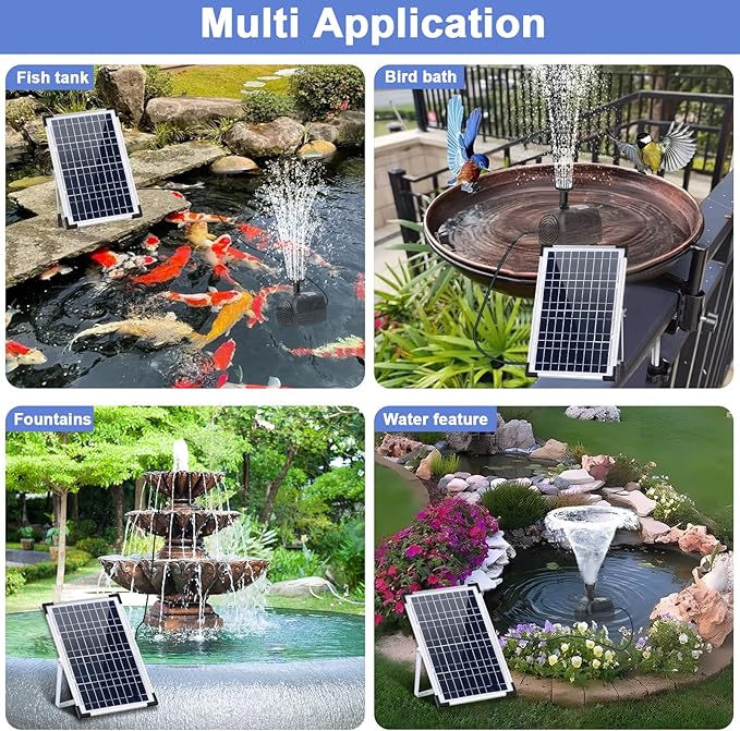 Solar Water Fountain Solar Powered Water Fountain 264GHP Solar Fountain Pump 12W 17V Solar Water Pump for Birdbath,Pond,Fish Tank,Waterfall,Garden Water Feature
