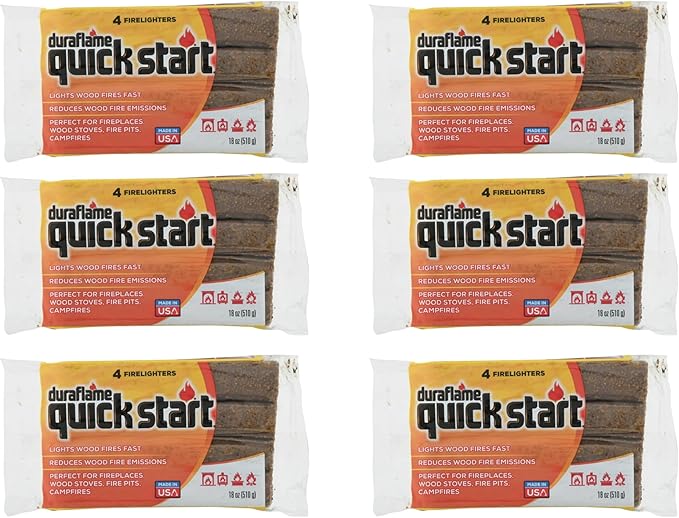 Duraflame Quick Start Firelighters – Easy, Fast-Starting Fire Starters Made with Wax & Recycled Biomass Fibers for Fireplaces, Fire Pits, Wood Stoves & Campfires (6 Pack)