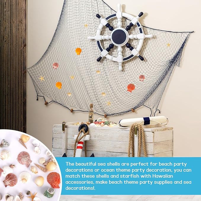 Mixed Sea Shells, 300+ Pcs Beach Seashells Starfish, Various Sizes Ocean Seashells for Fish Tank Vase Fillers, Beach Theme Party Wedding Decor, Candle Making, DIY Crafts