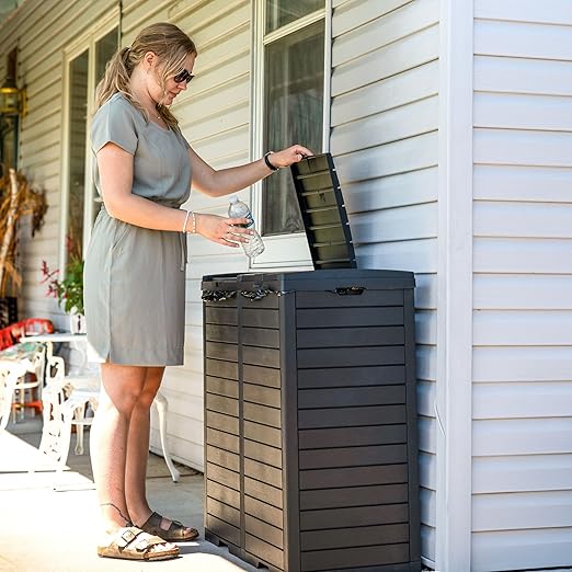 Sunnydaze 78-Gallon Double Patio Trash Can with Lid - Outdoor Garbage Can with Drip Trays - Weather-Resistant Resin - Black