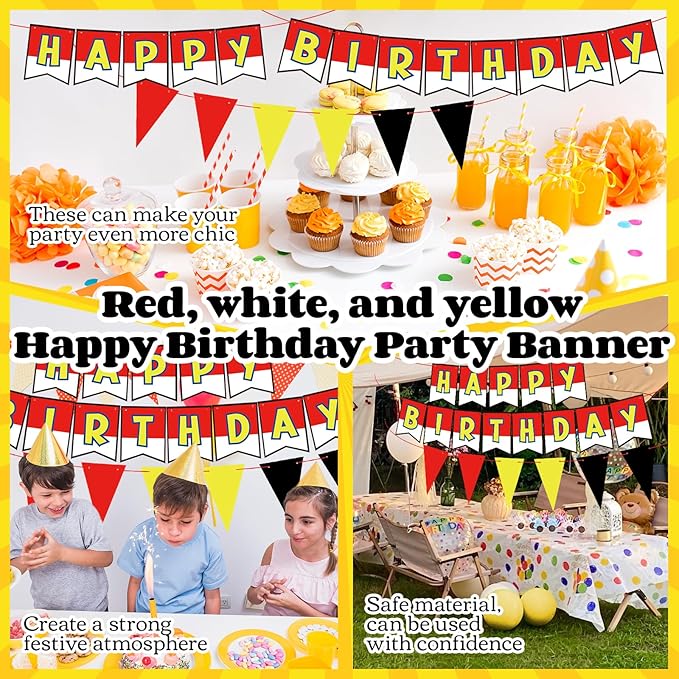 Red White Yellow Happy Birthday Decorations Cute Interesting Birthday Decorations Party Decoration Party Supplies Decoration Suitable for Boys Girls Baby Party Children