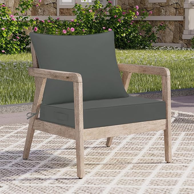 downluxe Outdoor Chair Cushions 22x22 with Removable Cover, Waterproof Patio Furniture Cushions, Deep Seat Cushions for Outdoor Furniture with Backrest for Sofa, Couch and Patio Chairs, Dark Grey