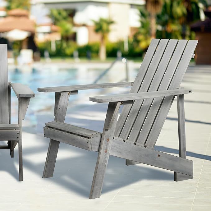 JONATHAN Y PAT1001B Irving Outdoor Patio Modern Acacia Wood Adirondack Chair for Garden, Lawn, Backyard, Pool, Deck, Beach, Firepit, Gray