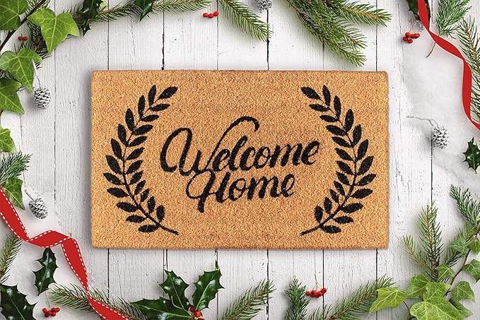LuxUrux Welcome Mats Outdoor Coco Coir Doormat, with Heavy-Duty PVC Backing - Natural - Perfect Color/Sizing for Outdoor/Indoor uses. (17 x 30 inch, Charcoal - Welcome Home)