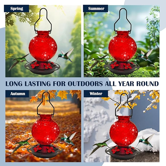 Glass Hummingbirds Feeder for Outdoors Hanging,23 OZ Humming Birds Feeder for Outside,Hummingbird Gifts(Red Bird)