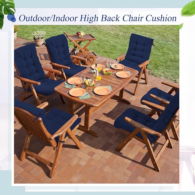 Juexica 4 Sets Outdoor Patio Chair Cushions Seat High Back Tufted Pillow Replacement Rocking Chair Cushions Pads for Patio Summer Seasonal Indoor Home Office (Navy Blue)