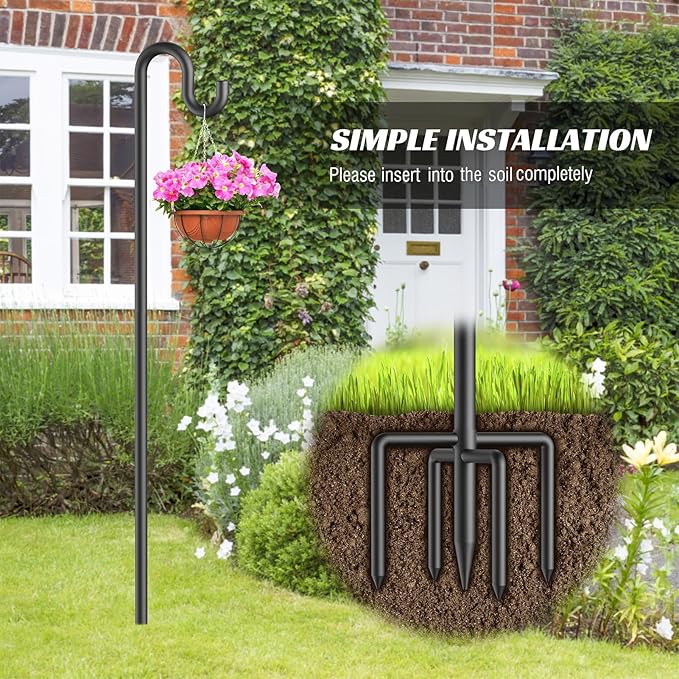 Bird Feeder Pole 76 Inches Shepherd Hooks for Outdoor, Heavy Duty Bird Feeder Pole for Garden Decor, Black Shepherd Stand for Plant Baskets Wind Chime with 5 Base Prongs
