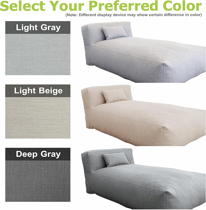 Bean Bag Chaise Lounge Chair Outdoor, Water Resistant Floor Lounge Chairs Foam Filled for Pool & Outside, Patio Day Bed Modern Furniture Set, Comfy Lazy Sofa Couch Bean Bag, Dark Gray