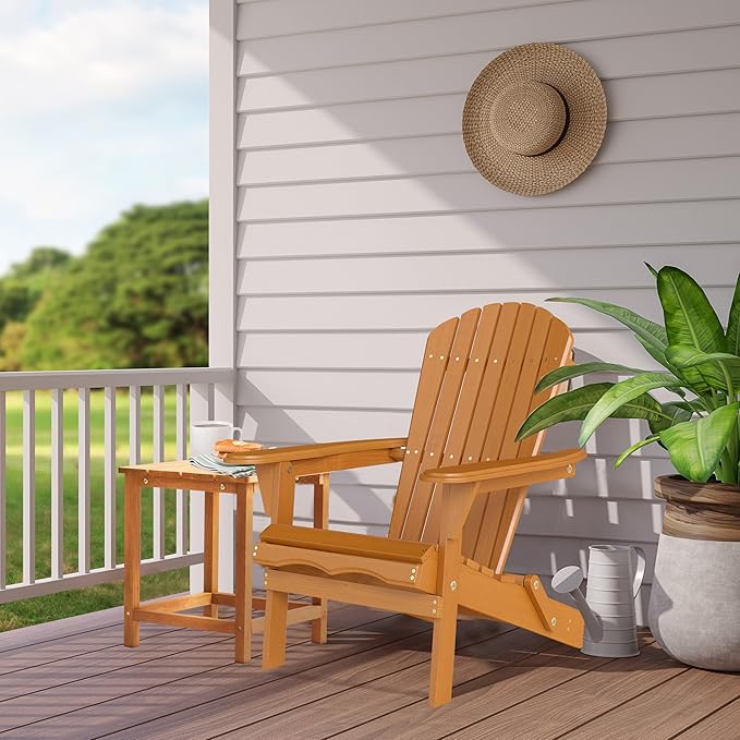 Outdoor Wooden Folding Adirondack Chair with Pre-Assembled BackRest & SeatBoard, Accent Furniture for Patio Backyard Garden Porch Deck Pool Firepit