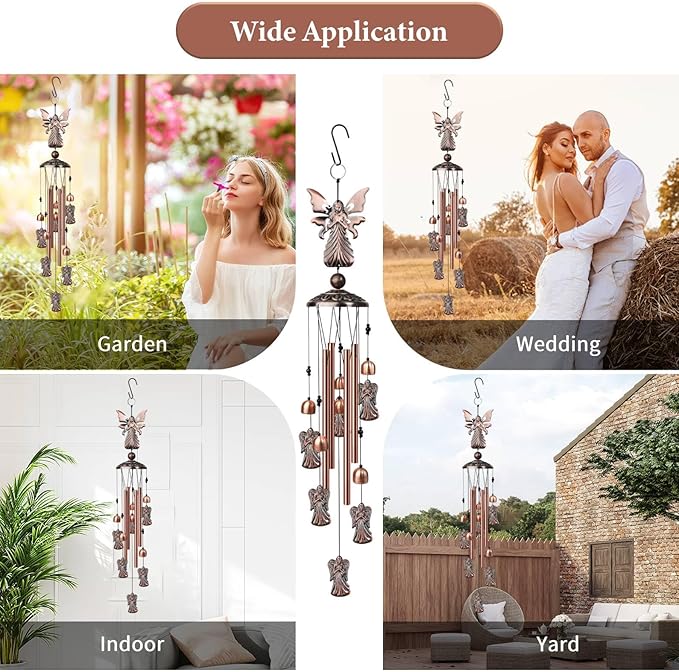Angel Wind Chimes for Outside, Decorative Wind Chimes Angel Gifts for Women/Men, Memorial/Birthday Gifts, Garden Decor for Outside, Patio or Yard, Durable Chimes for Outdoors