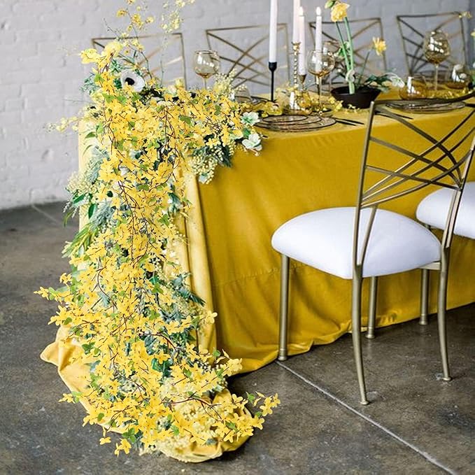 4pcs 23.6ft Forsythia Garland Artificial Flower Garlands Spring Garland for Mantle Fake Hanging Flower Vines Home Wall Home Party Wedding Indoor Outdoor Bedroom Wedding Decoration