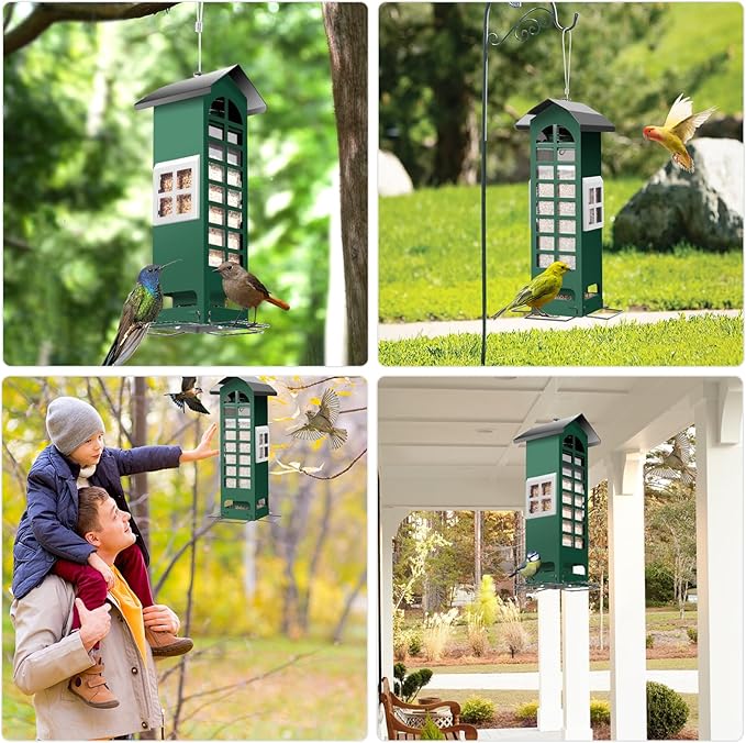 Bird Feeder Squirrel Proof Gravity Protection- Blue Jay Metal Bird Feeders for Outside Hanging - Mesh Cardinal Wild Bird Feeders Birdhouse for Spring,2.5LB Capacity