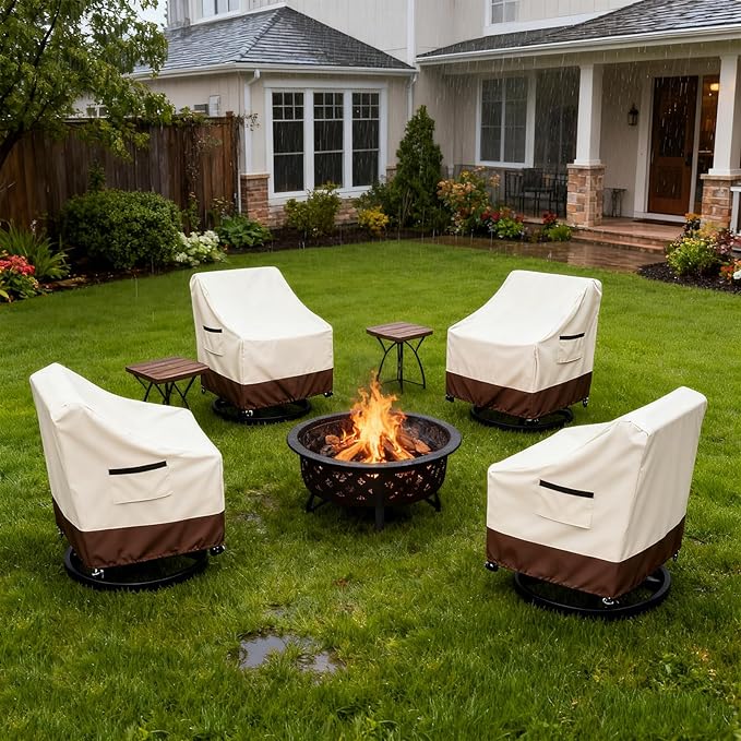 Waterproof 4 Pack Outdoor Swivel Chair Cover for Patio Chair Size Up to 33" W x 35" D x 36" H inch,Outdoor Lawn Patio Furniture Covers (Beige)