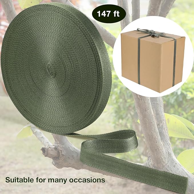 Shappy Tree Tie Strap Garden Webbing Strap Garden Plant Supports Tree Tie Staking for Outdoor Use, Plant Supports, Grafting, Straightening Supplies(Olivine,295 Feet x 1 Inch)