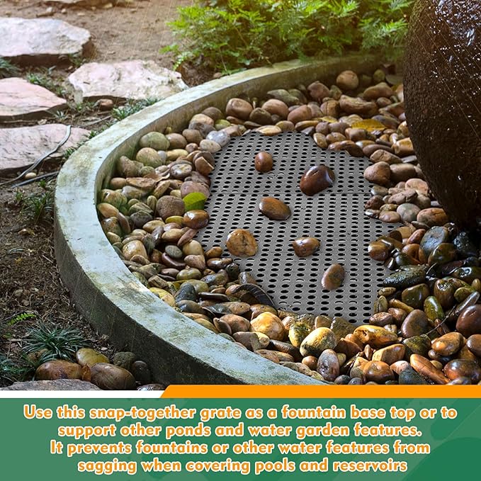 3 Pack 31.5 Inch x 31.5 Inch Heavy Duty Fountain Basin Grate for Pond and Water Garden Features and More Snap-Together - Hide Reservoir, Rocks, Other Decorative Objects (Black)