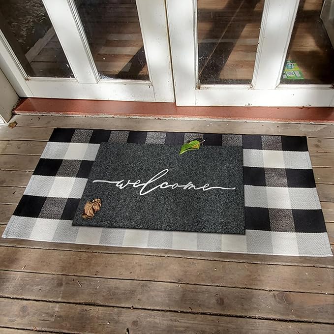 AAZZKANG Welcome Mat Outdoor with Non Slip Rubber Backing Easy to Clean Entry Door Mats for Indoor High Traffic Areas Front Door Entrance Doormat Grey