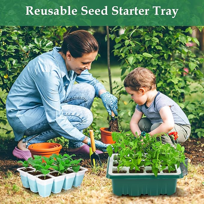 5 PCS Reusable Seed Starter Tray, 60 Cells Seed Starter Kit with Flexible Pop-Out Cells, Seedling Starter Trays for Seed Starter, Indoor Greenhouse Seeding Planting Growing