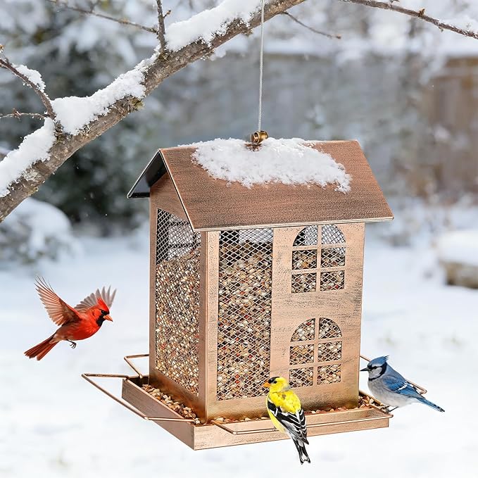 Bird Feeders for Outdoors, Heavy Duty Metal Bird Feeders for Outside Hanging, 6Lbs Large Capacity Wild Birdfeeder for Garden, Patio Watching Decor Durable Backyard Feeder