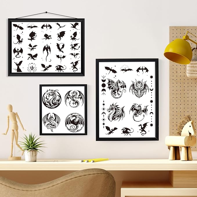 Keluna Dragon Stencils for Painting - 30 Pcs Reusable Pterosaur Moon Star Crafts Templates Dragon Themed Stencils for Painting onWood Wall DIY Art Craft Canvas Fabric Home Décor