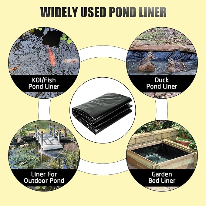 15X20FT Reinforced PE Pond Liner, KOI Pond Liners for Outdoor Ponds, Enhanced 5-Layer Structure Pond Liner for Fish, Duck, Garden Raised Bed and Waterscape Pond(0.82oz/sq ft Thickness)