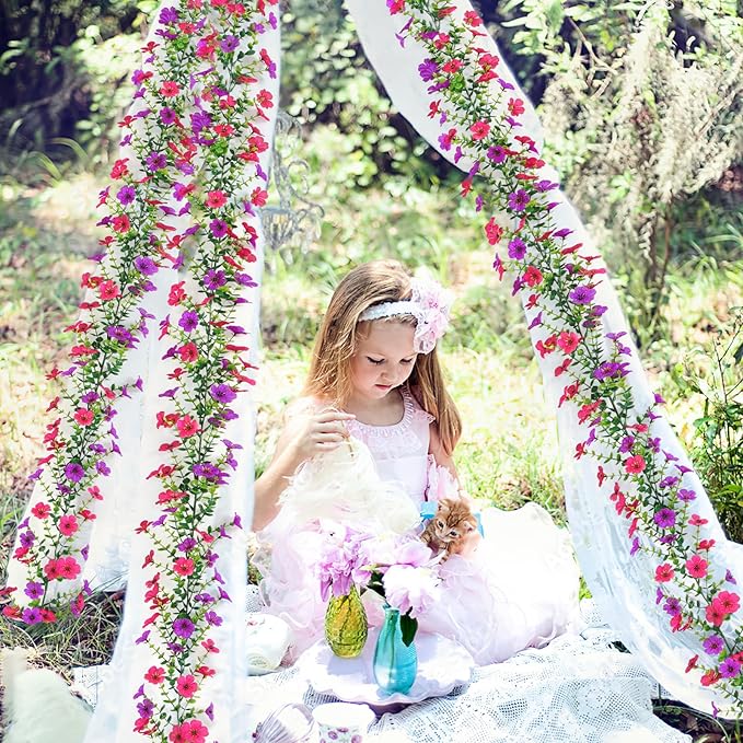 2 Pack Artificial Flowers Garland Ivy,Spring Summer Decor UV Resistant Fake Daisy Vines Floral Vine Silk Hanging Flower for Valentines Day Home Garden Wedding Photo Booth Backdrop Decor