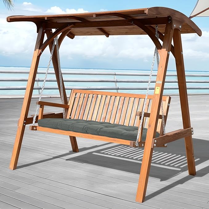 Tufted Bench Cushions for Outdoor Furniture, 59" x 18" Porch Swing Cushions Filled with Foam, Overstuffed Patio Cushions for Bench Loveseat with 2-3 Seats,Thick and Water Resistant, Grey