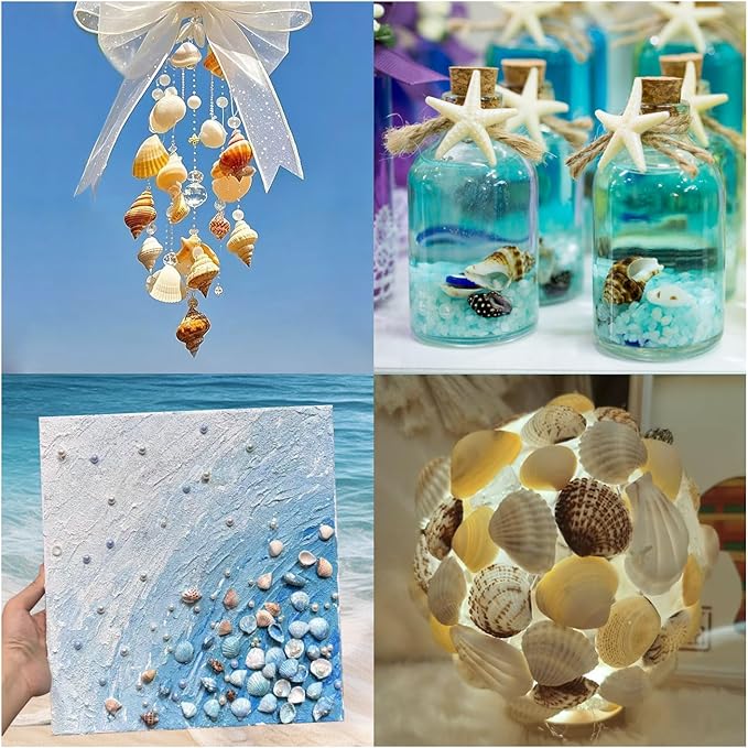 1200 PCS Natural Seashells, Joyfulmap Tiny sea Shells & Small Starfish for Decorations, Mixed Ocean Beach Spiral Shells for Crafting, Fish Tank, Beach Theme Party, Wedding Decor, DIY Craft Supplies