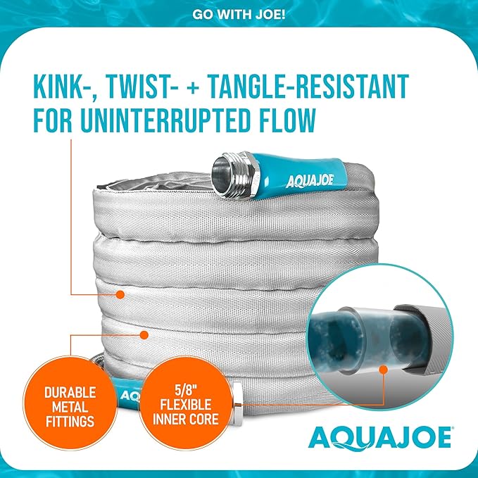 Aqua Joe AJFJH25-58-PRX XTREME FIBERJACKET Flexible, Kink-Resistant Garden Hose, 600 PSI Max, 5/8-Inch Diameter, 25 Feet