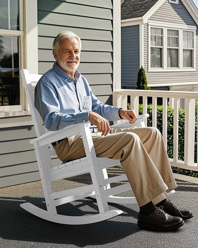 SERWALL HDPE Outdoor Rocking Chair Set of 6, Patio Rocking Chairs for Adults, All Weather Outdoor Rockers for Lawn, White