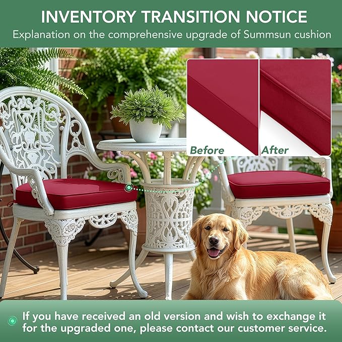 Outdoor Chair Cushions Set of 4: Waterproof & Fade Resistant Patio Furniture Cushions - 17 x 16 x 2 Inch Non Slip Round Corner Seat Cushion Pads with Removable Cover for Garden Yard Lawn, Burgundy