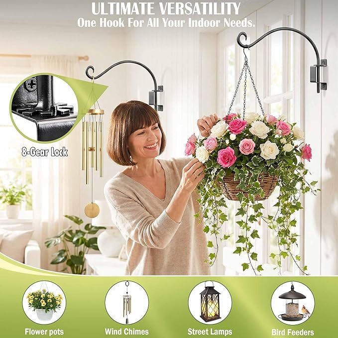 AJART Bird Feeder Hangers Outdoor: 16-Inch Swivel Hanging Plant Bracket for Wall Mount - Swivel Plant Hook for Flower Basket