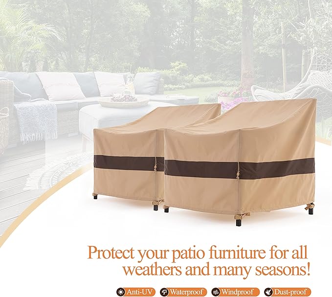 WJ-X3 Patio Chair Covers, Heavy Duty Waterproof Outdoor Patio Furniture Covers for Outdoor Chairs, Adirondack Chairs, Tolix Chairs, Beige & Coffee, 34"W x 36"D x 36"H, 2 Pack