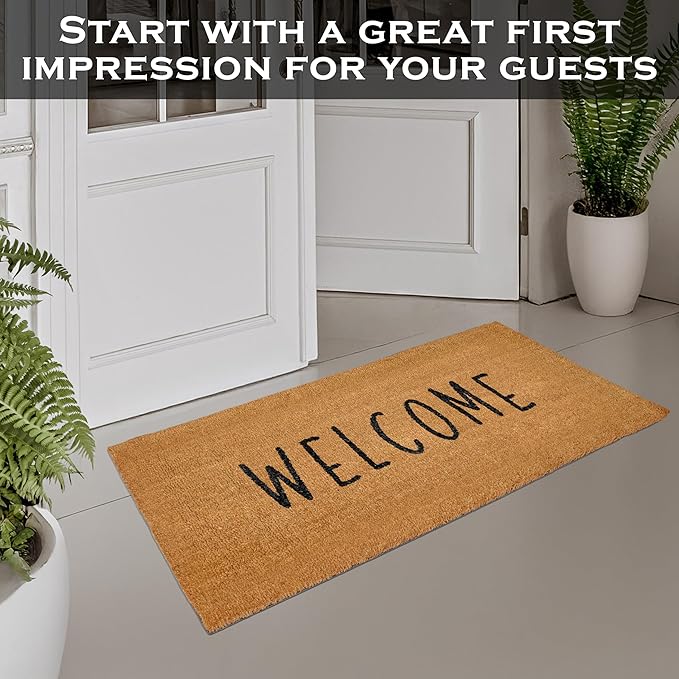 MAINEVENT Welcome Long Door Mat 48x24 Inch, Oversized Welcome Mat for Double Door Covered Outdoor Entrance with Non-Slip PVC Backing