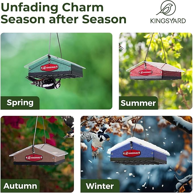 Kingsyard Upgraded Upside Down Suet Feeder for Outside Hanging - Recycled Plastic Wild Bird Feeder with Rainproof Roof for Attracting Woodpeckers Nuthatches Chickadees Finches. Red