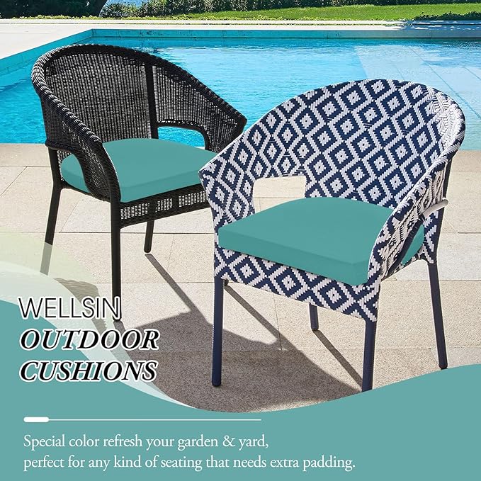 Wellsin Outdoor Chair Cushions for Patio Furniture - Patio Chair Cushions Set of 6 - Water Resistant Round Corner Outdoor Seat Cushions 17"X16"X2", Teal
