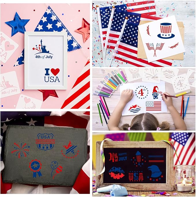 Augshy Patriotic Stencils - 56 Pack 4th of July Stencils for Painting American Flag, Scrapbooking, Drawing, Wall, Floor Decor, DIY Rock Painting Art Projects (3 Inch)