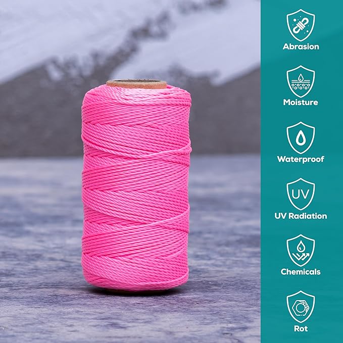 Mason Line String 1.3mm Thick Twisted Polypropylene – Durable Construction Twine for Laying Bricks, Blocks, Fences in Gardening, DIY & Landscaping Projects (Pink, 393 Ft)