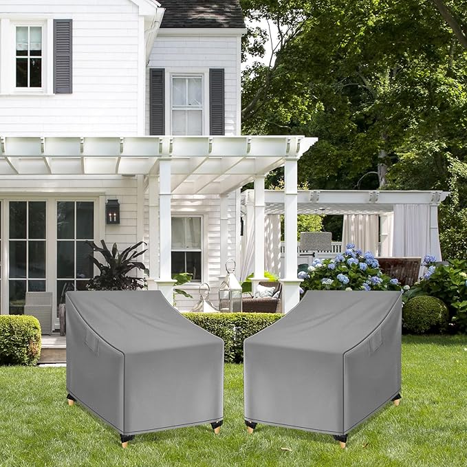 WLEAFJ Outdoor Chair Covers Waterproof, Gray Lawn Patio Furniture Covers, Heavy Duty Wicker Garden Sofa Chair Cover, 2 Pack - 29" W x 30" D x 36" H