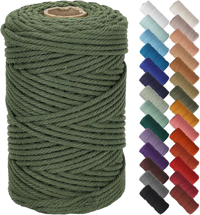NOANTA Olive Green Macrame Cord 5mm x 109yards, Colored Macrame Rope Cotton Rope Macrame Yarn, Colorful Cotton Craft Cord for Wall Hanging, Plant Hangers, Crafts, Knitting