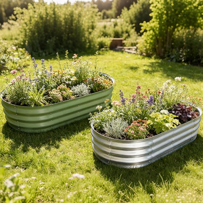 Galvanized Raised Garden Bed, 4x2x1 FT Thickening Planter Boxes Outdoor, Raised Beds for Gardening, Easy Assembly Large Garden Bed for Vegetables, Fruits, Flowers (2-Pack)