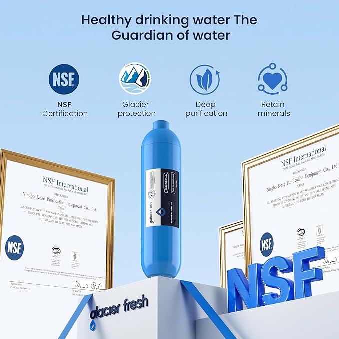 GLACIER FRESH RV/Marine Water Filter with 1 Flexible Hose Protector, Greatly Reduces Bad Taste, Odors, Chlorine and Sediment in Drinking Water, 4 Pack