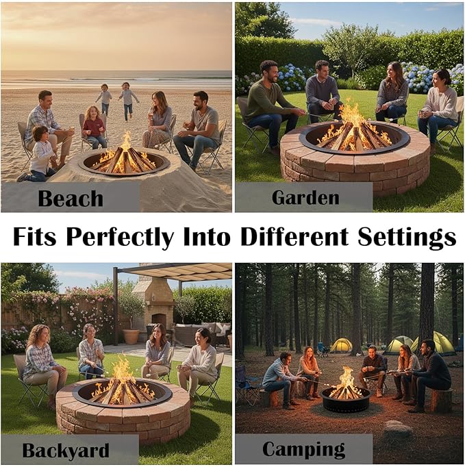 Fire Ring for Outside Fire Pit 55-Inch Outer/51-Inch Inner Diameter, VivaGarden Heavy Duty Solid Metal Steel Round Fire Pit Ring for Camping, DIY Campfire FirePit Insert Kit for Wood Burning, Black