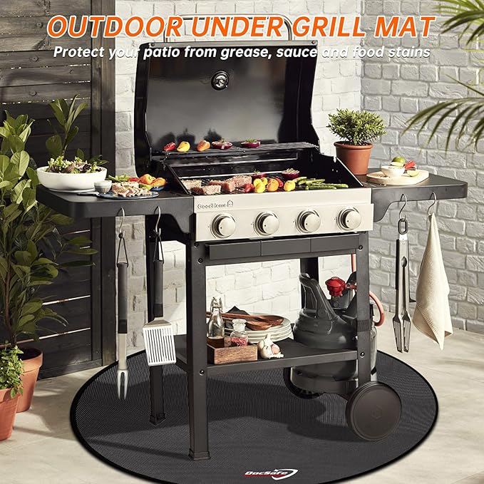DocSafe 60 x 60 inches Round Under Grill Mat,Large 4 Layers Fire Pit Mat,Fireproof Mat Heat Insulated Protector for Deck,Patio,Grass,Smoker,BBQ,Reusable Oil-Proof and Waterproof Indoor Fireplace Pad